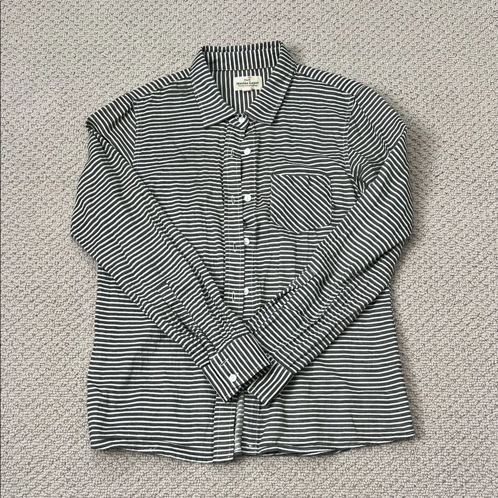 Marine Layer Black and White Striped Button-Down Shirt - Picture 1 of 4